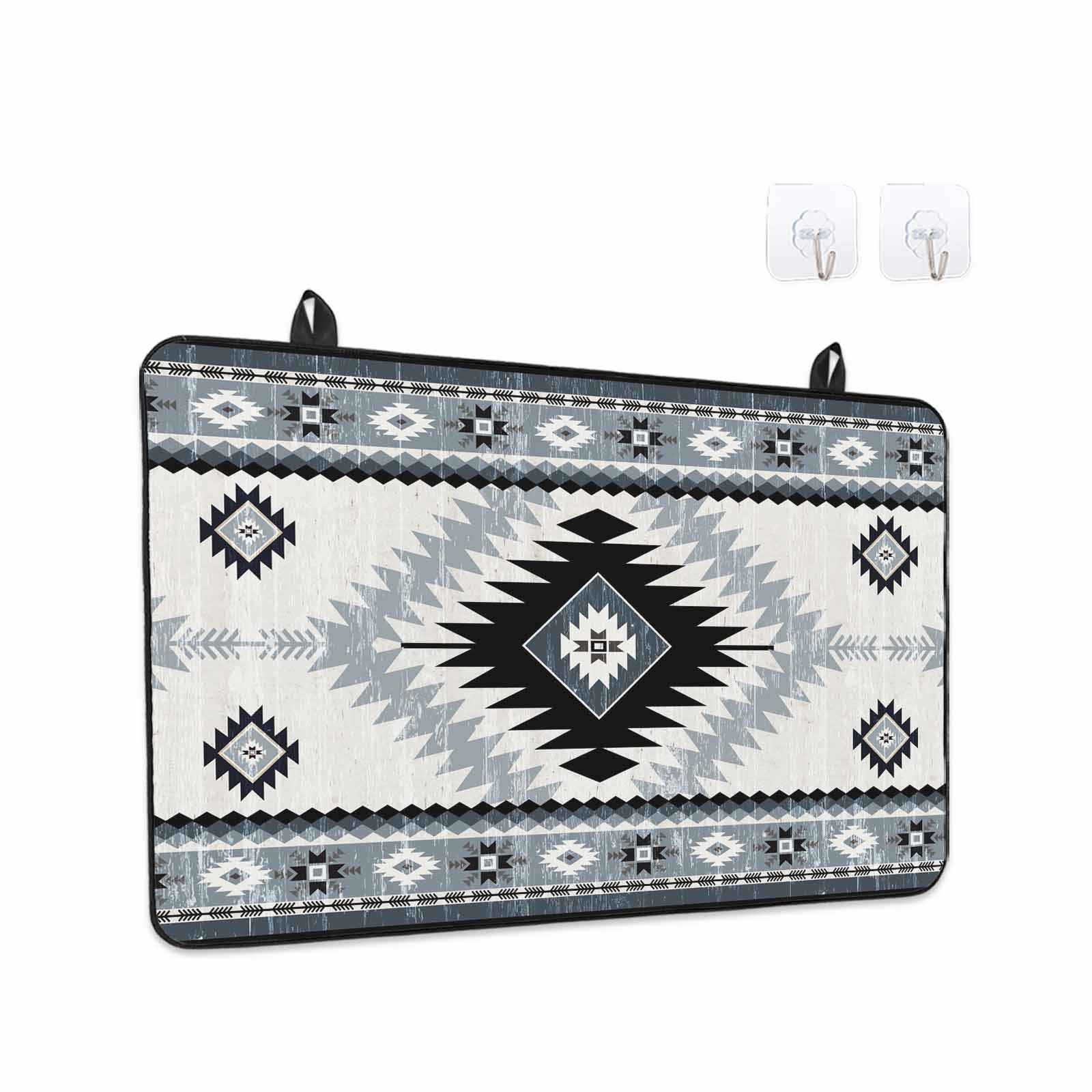 Brown Beige Boho Stove Top Cover for Electric Stove, Heat-proof & Non Slip Glass Top Stove Cover Protector, Southwestern Ethnic Abstract Geometric Kitchen Flat Cooktop Rubber Mat 24x21 Inches