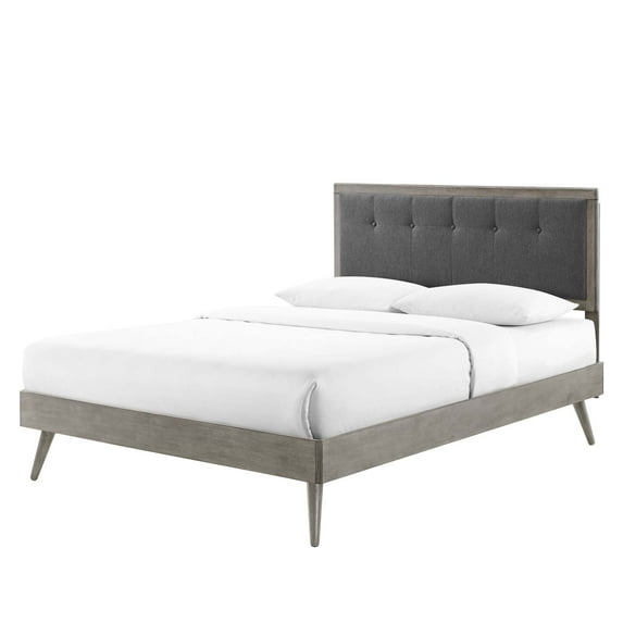 Platform Bed Frame, Full Size, Wood, Grey Gray, Modern Contemporary Urban Design, Bedroom Master Guest Suite