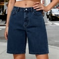 thumbnail image 2 of RYRJJ Jean Bermuda Shorts for Women Trendy High Rise Knee Length Wide Leg Denim Long Shorts Summer Casual Jorts with Pockets(Dark Blue,3XL), 2 of 5