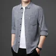 thumbnail image 2 of Camisas masculinas con bolsillo Camisa de hombre de gran tamaño Camisa de lino y algodón Cuello de diseñador Marca barata Moda hombre 2024 Trendyol Estilo coreano, 2 of 4