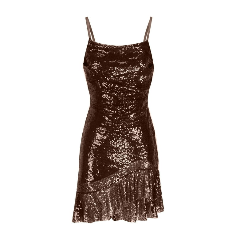 Kaemgyyd Women's Sequin Dress Sparkly Glitter Spaghetti Straps Bodycon Mini Dress  Cute Ruffle Hem Tie Back Party Nightclub Dresses - Walmart.com