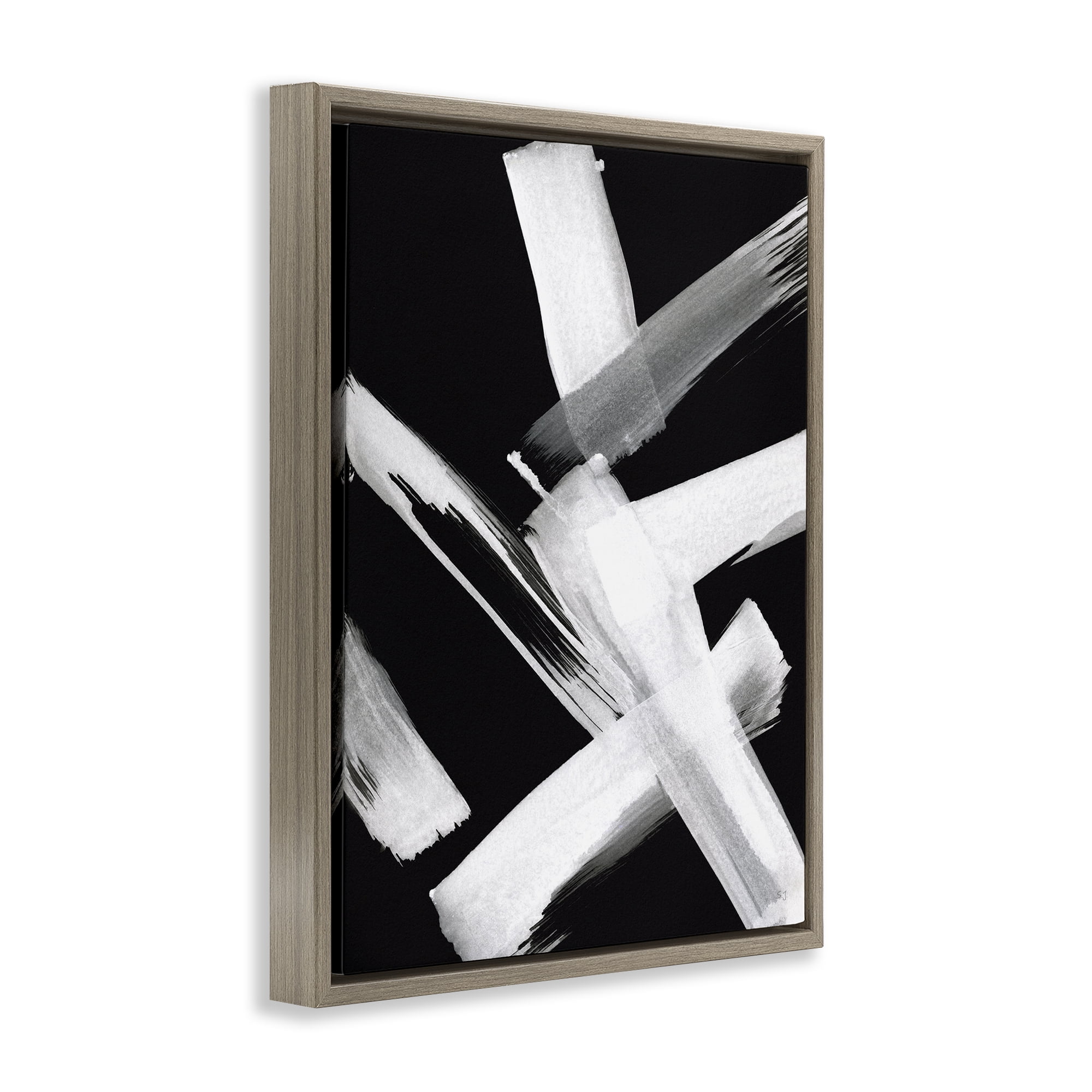 Stupell Industries Brushstrokes on Black Abstract Painting Brown Floater Framed Canvas Art Print Wall Art, 17 x 21