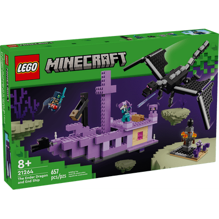 LEGO Minecraft The Ender Dragon and End Ship Building Set, Video Game Toy with 2 Minecraft Minifigures, Dragon Toy Action Playset for Kids, Birthday Gift for Boys and Girls Ages 8 and Up, 21264
