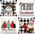 thumbnail image 1 of Juego de 4 fundas de almohada navideñas Sincero de 45 x 45 cm diseño a cuadros muñeco de nieve, 1 of 7