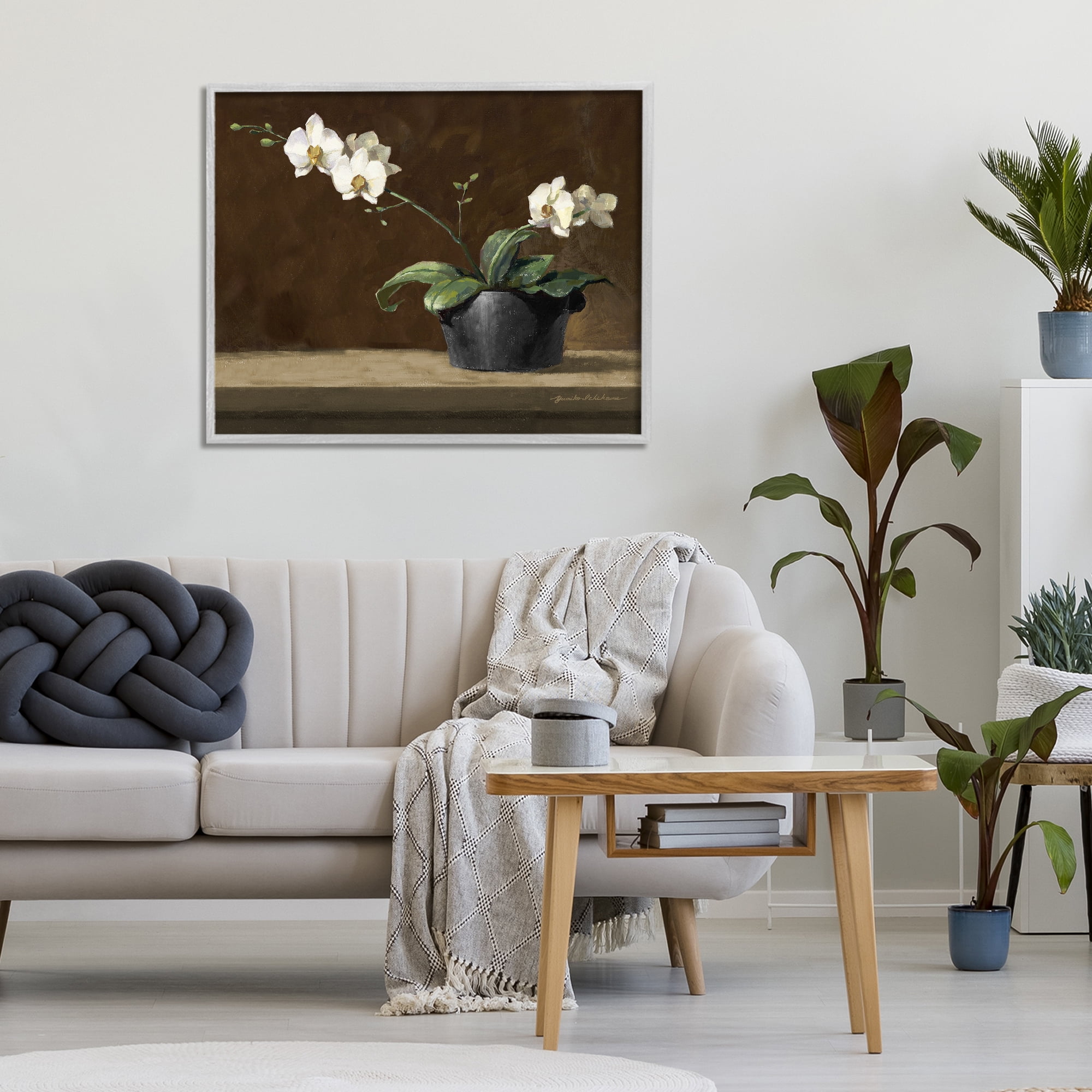 Stupell Industries Potted White Orchid on Ledge Gray Framed Giclee Art, design by Yumiko Ichikawa