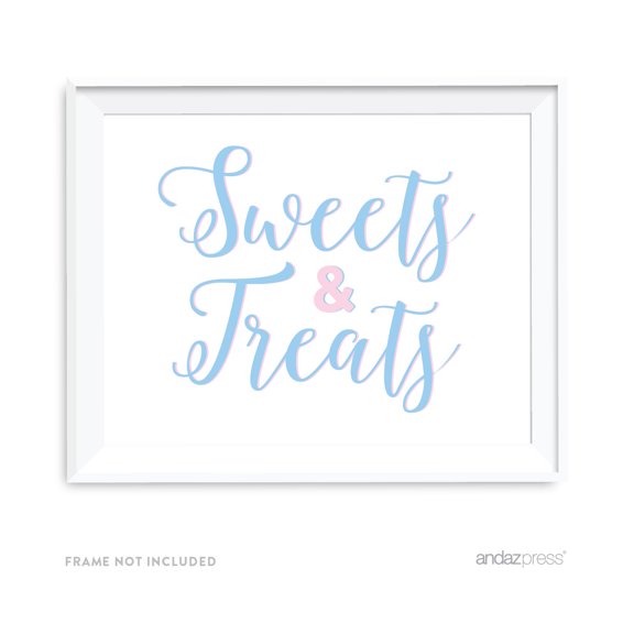 Signature Pink and Blue Gender Reveal Baby Shower, 8.5x11-inch Party Sign, Sweets & Treats