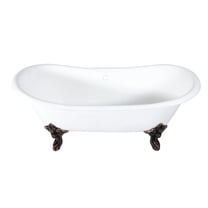 Aqua Eden VCTNDS7231NL5 72" Cast Iron Oval Double Slipper Clawfoot Tub (No Faucet Drillings), White/Oil Rubbed Bronze