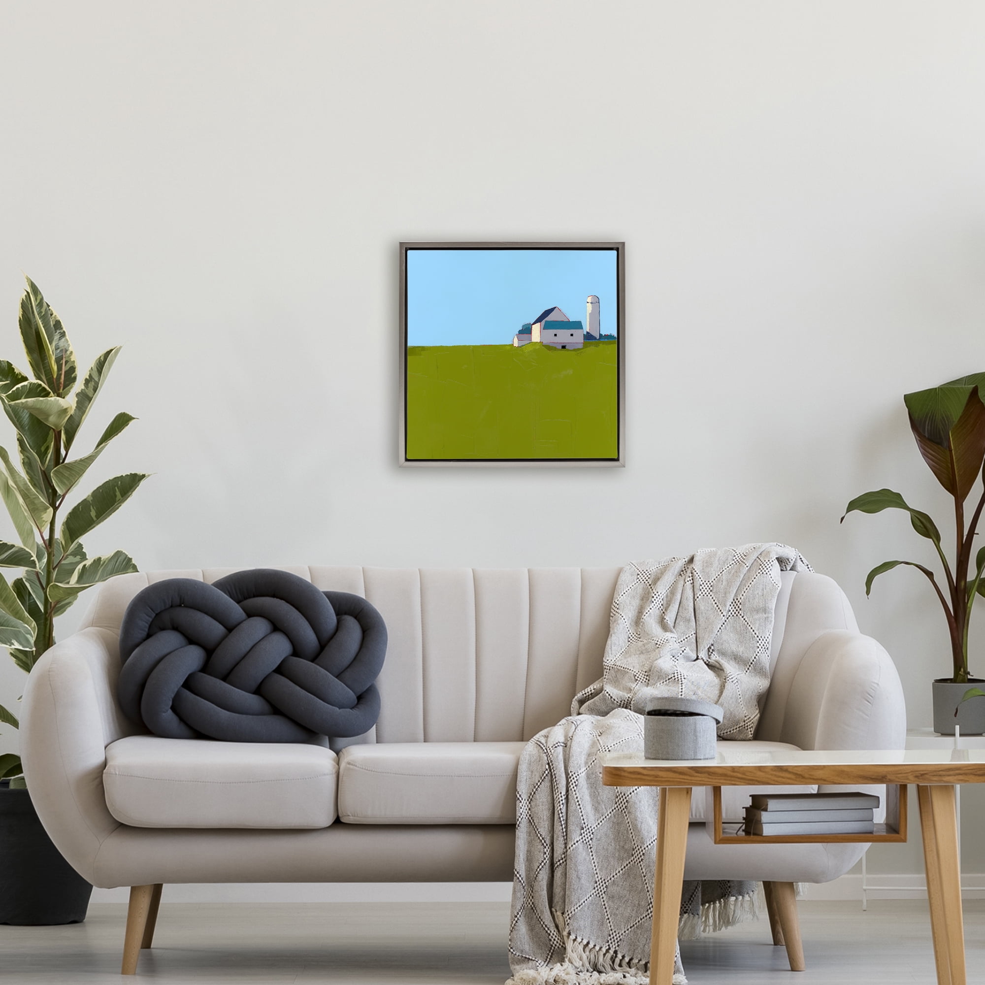 Farmland Silo in Distance Gray Framed Floater Canvas Wall Art, design by Ruth LaGue