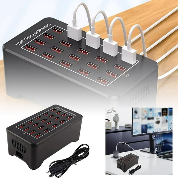20 Port USB Charging Station with 100W High Power Output and Integrated Fan for -Device Charging
