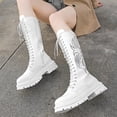 thumbnail image 5 of White Women Casual Boots Knee High Embroidery Lace Up Thick Sole For Versatile Winter Use, 5 of 9