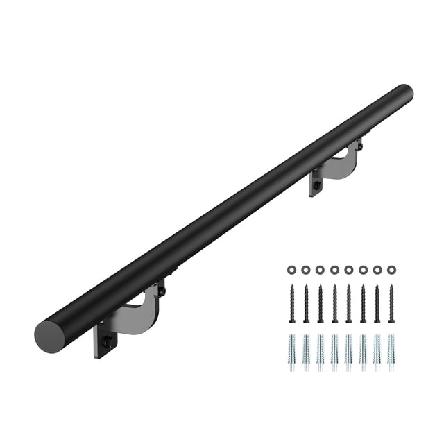 VEVOR 4ft Wall Mounted Stair Handrail Black Aluminum Indoor Outdoor Railing