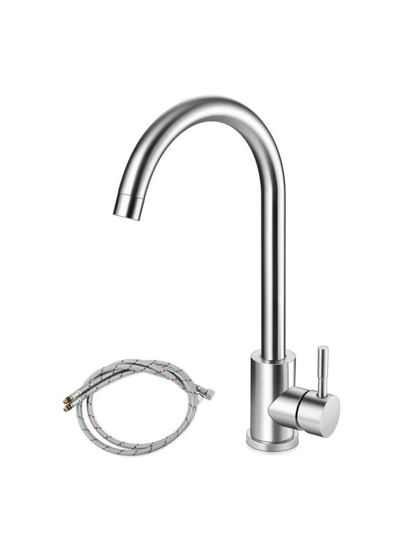 Vesteel Brushed Nickle Kitchen Faucet, 18/10 Stainless Steel High Arc Kitchen Sink Faucet with Single Handle, Suitable for Single Hole Installation, Hot & Cold Water Supply Hoses Include