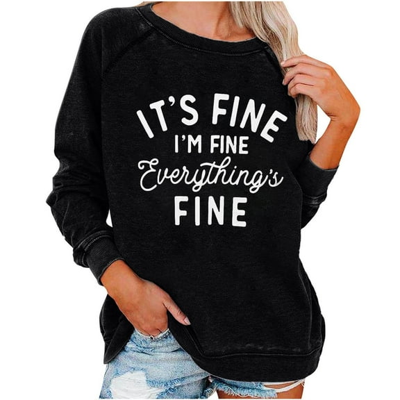 IROINNID Women's Long Sleeve Sweatshirt Round Neck Mid-Length Print Leisure Winter Sexy Pocket Tops Regular Sweatshirt Pullover, Black
