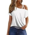 thumbnail image 2 of GceSteap Summer Shirts for Women Off The Shoulder Short Sleeve Asymmetrical Neck Tops Criss Cross Blouses Gradient Print Clothes 2024 White M, 2 of 5
