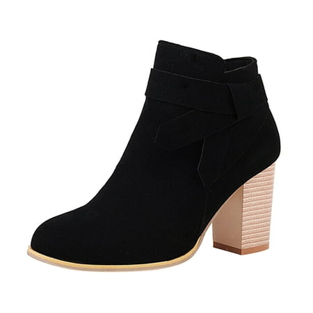 

Women s Shorty Boot Thick Heel Low Heeled Booties for Women Classic Pointed Toe Side Zipper Booties