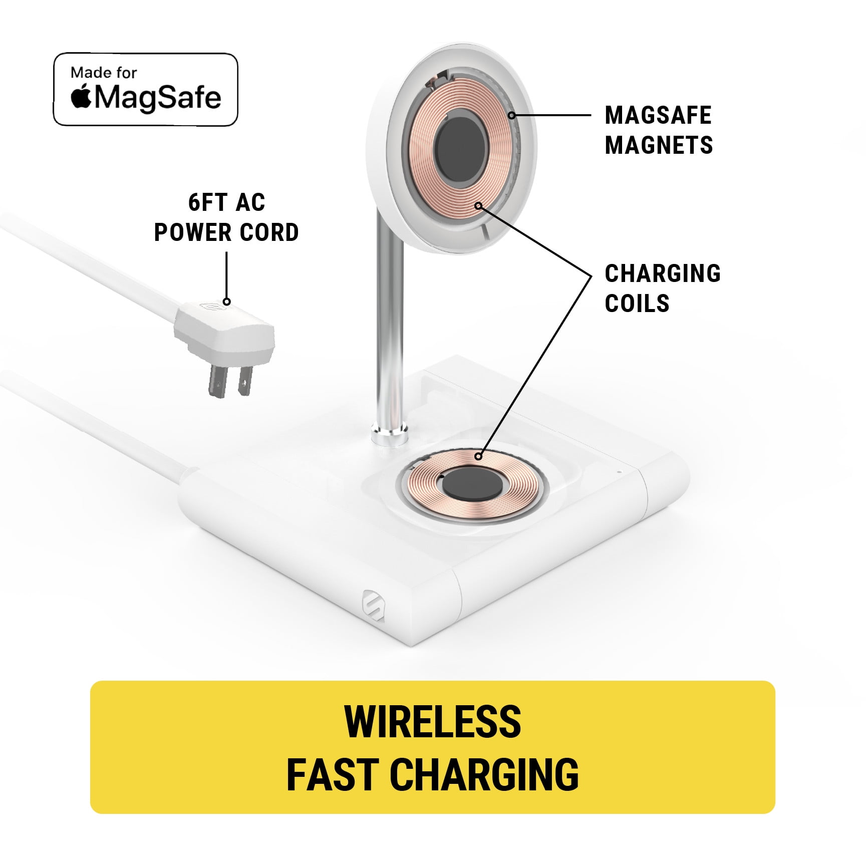Scosche BL2MSiQWT-AP BaseLynx™ 2.0 2-in-1 Modular Charging Station with MagSafe, 15W Fast Wireless Charging Phone Stand
