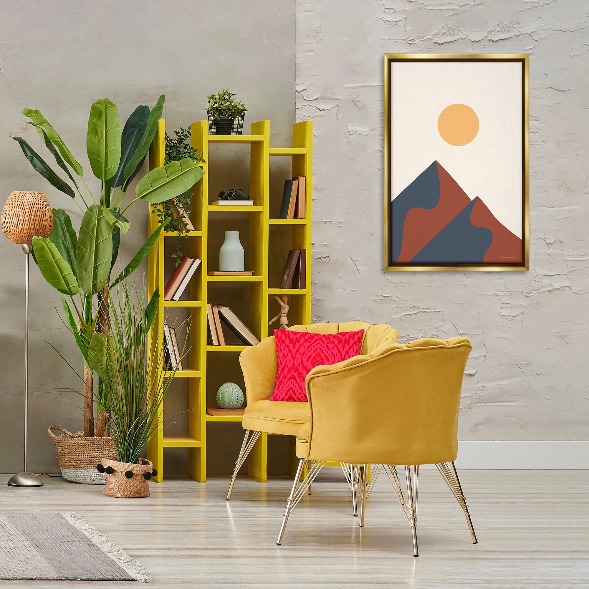 Stupell Industries Twin Mountain Peaks Landscape & Nature Painting Gold Floater Framed Canvas Art Print Wall Art, 21 x 31