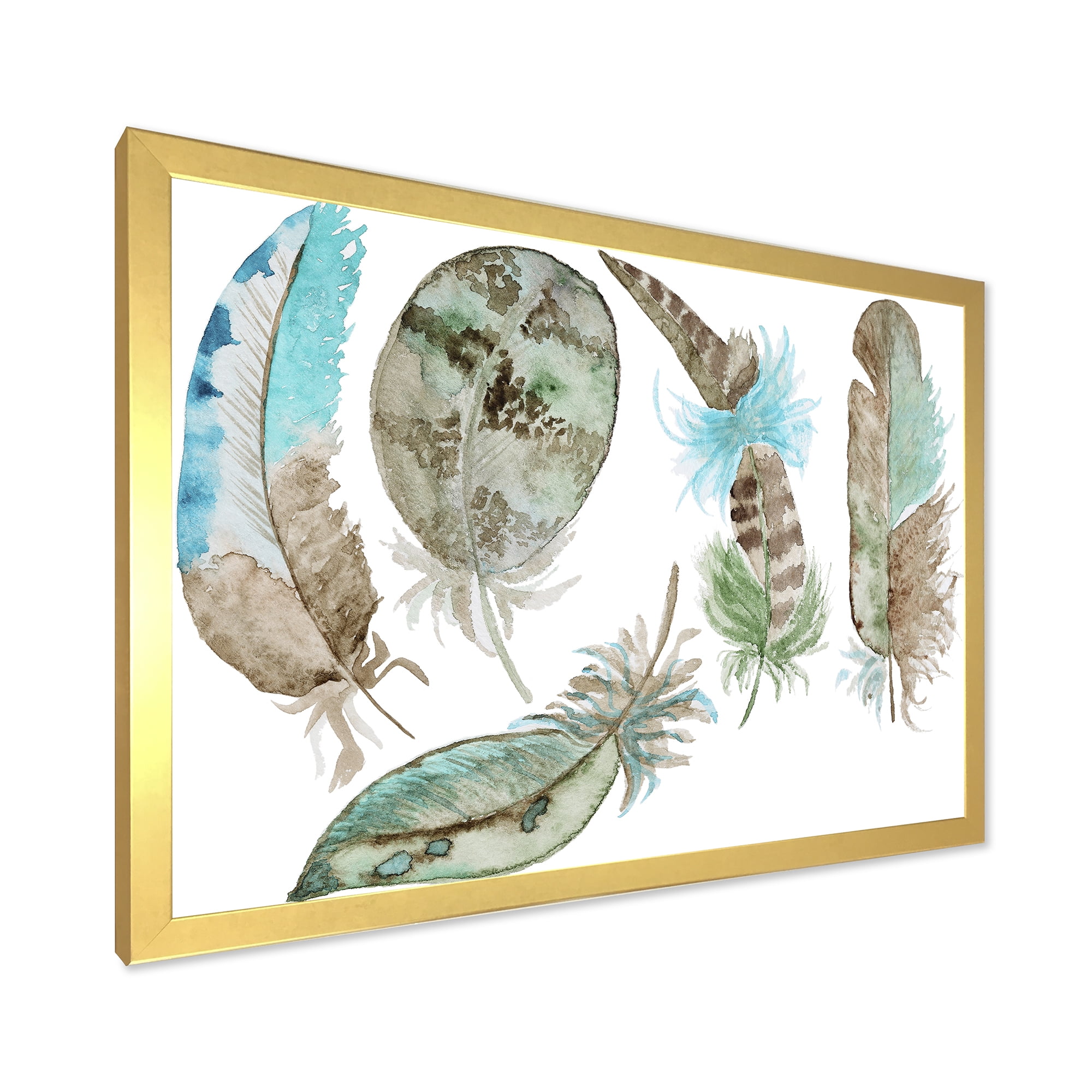 Designart 'Green Feathers Set On White' Bohemian & Eclectic Framed Art Print
