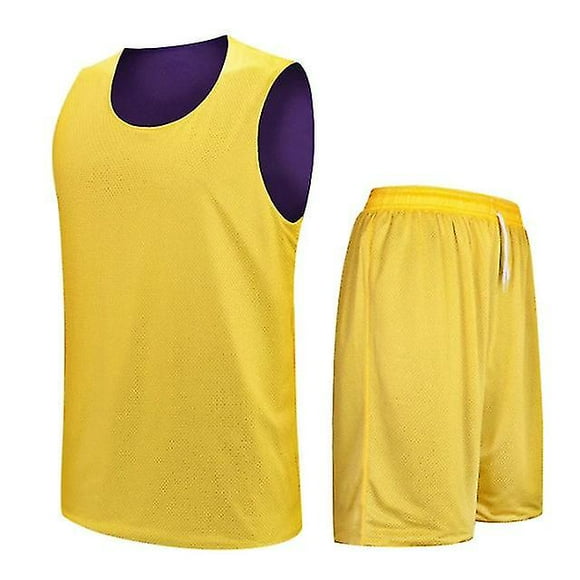 Double-side Design Basketball Jersey Sets Uniforms Diy Customized Sports Clothing Breathable Youth Training Basketball Jerseys Xl Yellow Purple