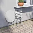 thumbnail image 3 of Outdoor Folding Bistro Set - Round Table & 2 Chairs, Space-Saving Metal/Wood Design for Patio, Garden or Balcony - White, 3 of 7