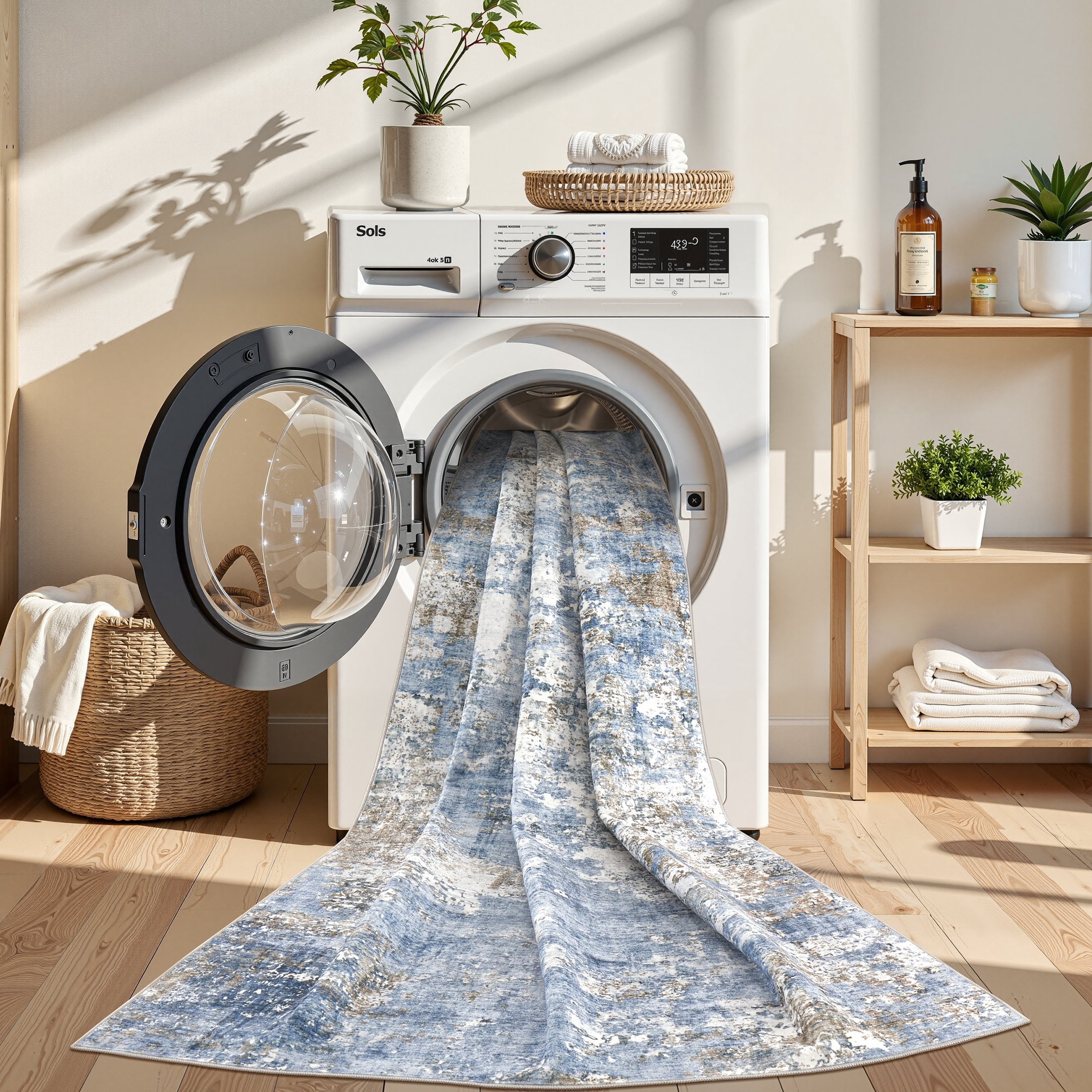 UERMEI 6'x9' Area Rugs for Living Room, Washable Non-slip Soft Indoor Modern Abstract Rug for Bedroom Dining Room Office Home Decor Carpet, Glacier Blue