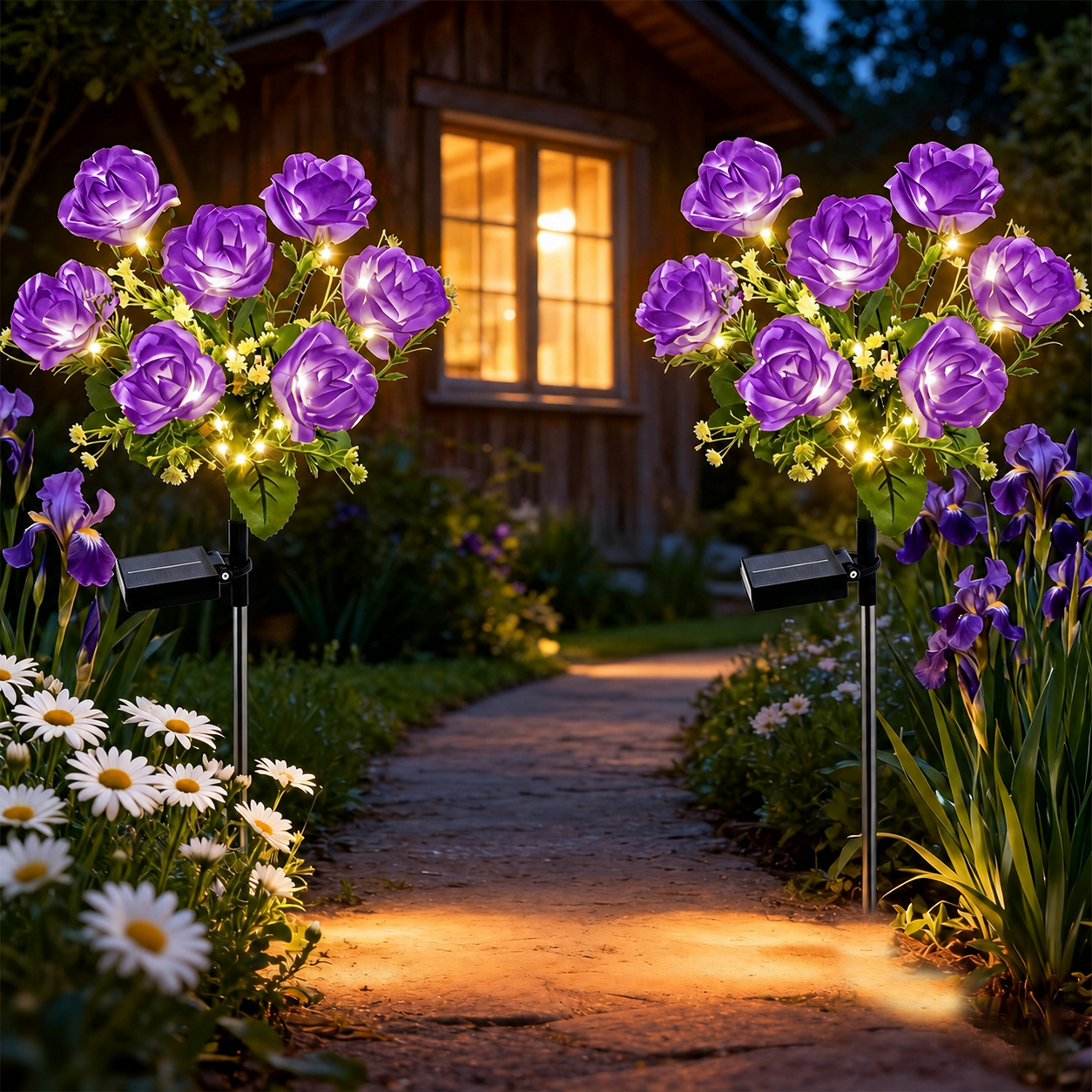 Rirool Solar Rose Garden Stake Lights 2-Pack Purple photo 6