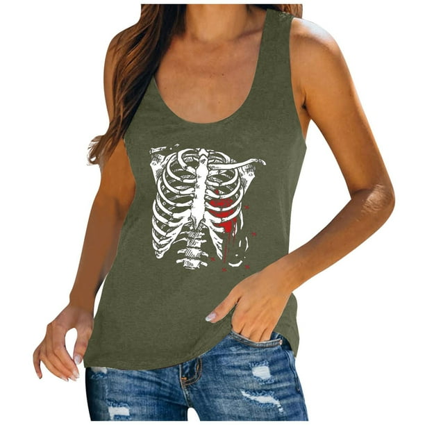 Camiseta Sin Mangas Para Mujer Moda Cuello Redondo Sin Mangas Estampado Casual Blusa Odeerbi ODB153071