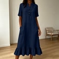 thumbnail image 6 of Ynynloco Women's Summer Cotton Linen Half Sleeves Button Down Casual Loose Ruffle Midi Dress with Pockets, 6 of 8