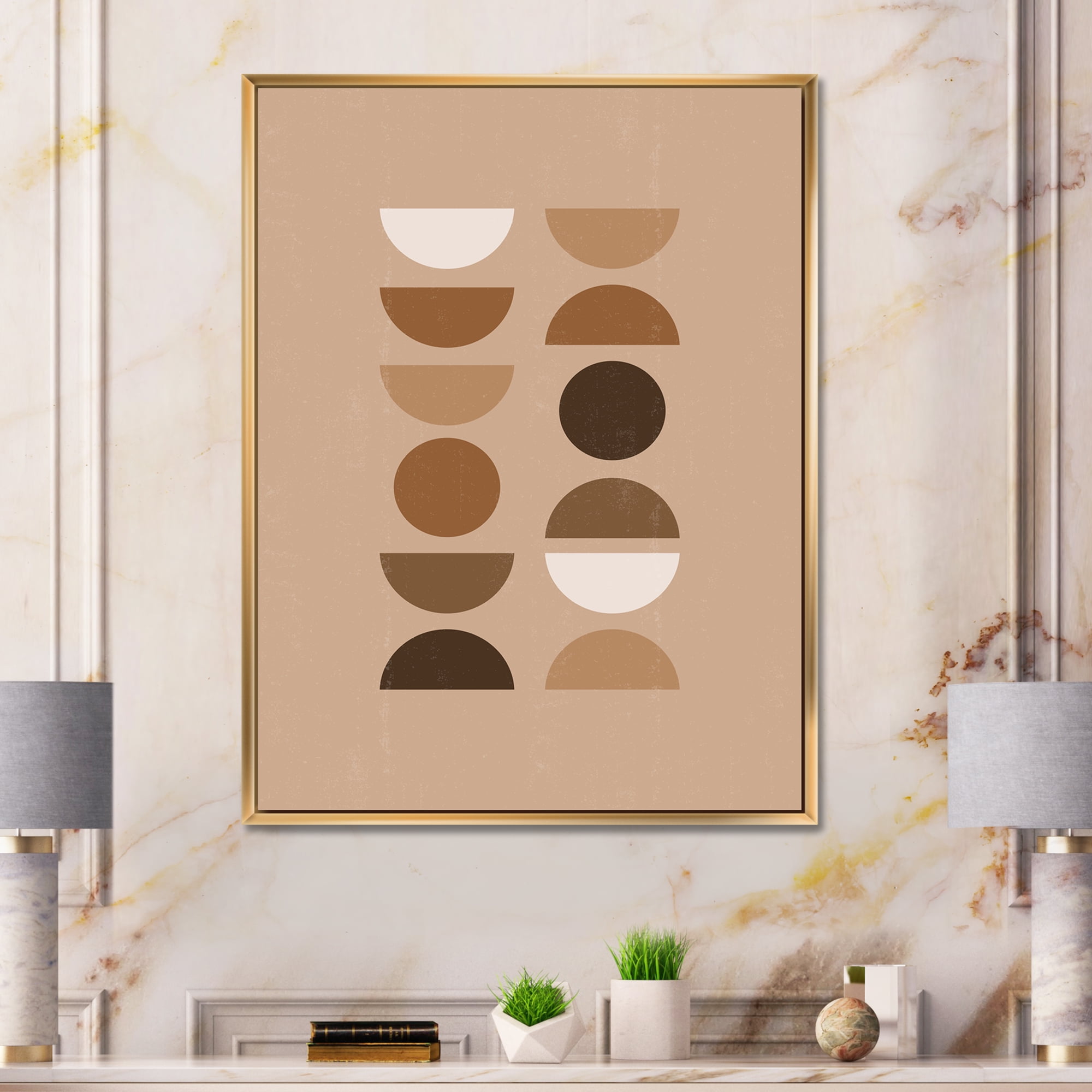Designart 'Abstract Moon and Sun Geometric Print II' Modern Framed Canvas Wall Art Print