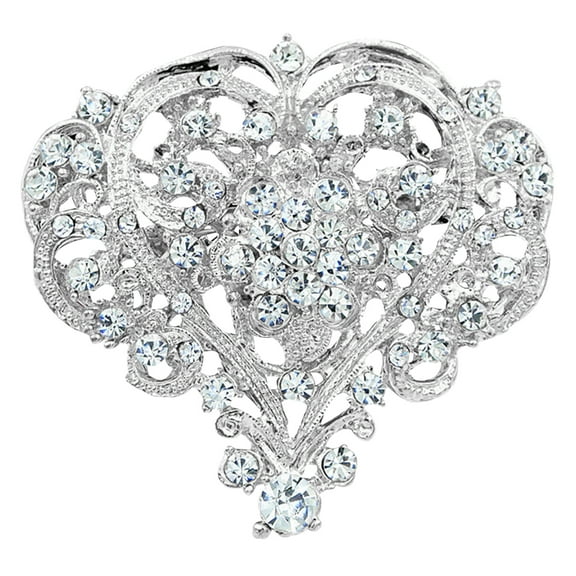 Besufy Women Hollow Rhinestone Inlaid Heart Brooch Pin Wedding Party