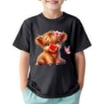 thumbnail image 1 of NINGMENG Hauts et T-Shirts pour Filles, Imprimé Vache, Col Rond, Manches Courtes, Sport, Décontracté, Confortable, Noir, 10-12 Ans, 1 of 4