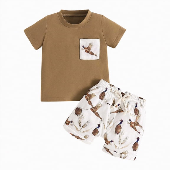 Boy Clothes Kids Summer Baby Unisex Cotton Elastic Printed Short Sleeve Casual 18-24 Months 2t 3t 4t 5t 6t T Shirt Shorts Two Piece Set T-Shirt with 2PCS