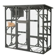 Magic Union Outdoor Wooden Cat House Large Cat Enclosures Kitten Cage with Weather Protection, Cat Catio with 6 Platforms and Extra Cat Hiding,Gray