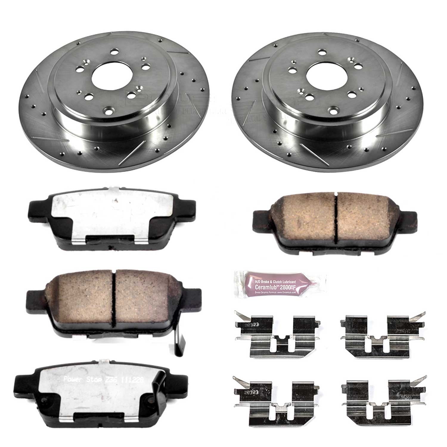 PowerStop Rear Z36 Truck & Tow Carbon-Fiber Ceramic Brake Pad and Drilled and Slotted Rotor Kit Fits: HONDA Select Models K2431-36