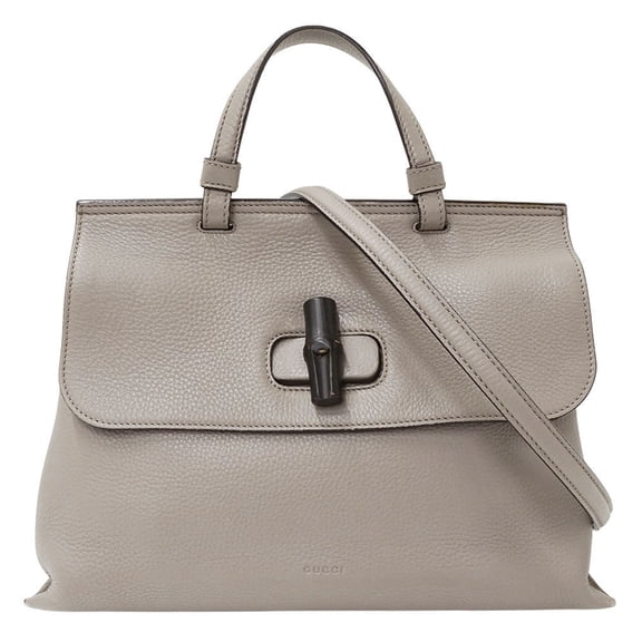 Pre-Owned Gucci Women's Leather Bamboo Medium Top Handle Bag, Gray, 392013, Handbag,... (Good)