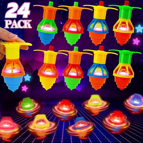 Allhall 24 Pcs Light Up Spinning Tops, Glow Goodie Bags Stuffers, Birthday Return Gifts, Classroom Treasure Box Toys, Carnival Prizes Fidget Spinner Bulk