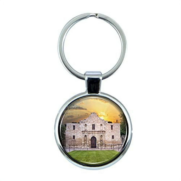 The Alamo Keychain with Epoxy Dome and Metal Keyring