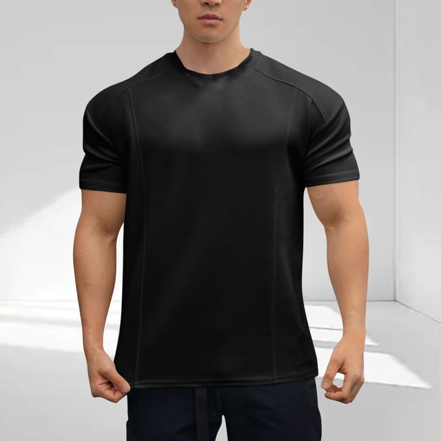 pstuiky camisetas camisas para hombre, Camiseta deportiva de manga corta para hombre, con cuello alto y media cremallera, para fitness y ocio, de color liso camisetas de hombre xxl