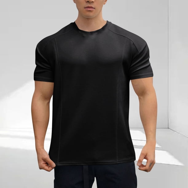 Tops para hombre, blusas y camisas de cuello redondo y manga corta para hombre, blusas casuales de color liso con cuello redondo y manga corta, blusas deportivas de moda para hombre, blusas de poliést