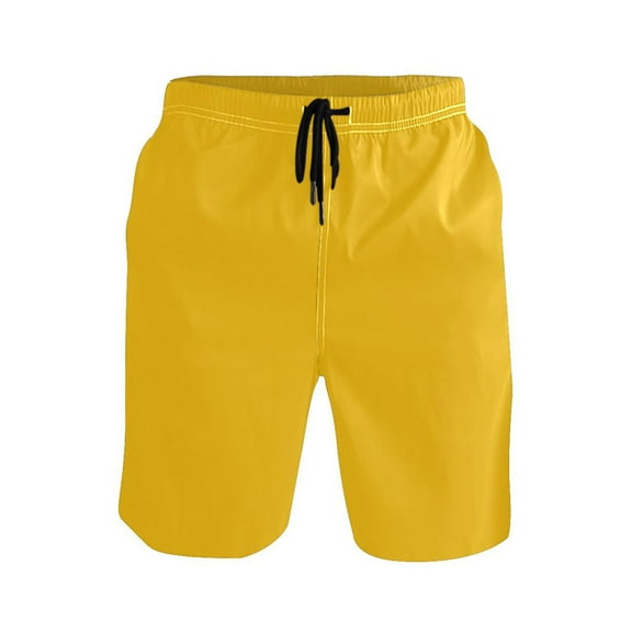 joogoo Men's Swim Trunks Solid Yellow Beach Shorts with Pockets M