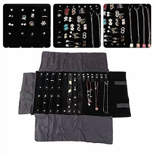Rollos de joyería de viaje, pendientes de joyería multi funcional Pendientes de collar Organizador de collar para collares, aretes, pulseras, anillos, broches
