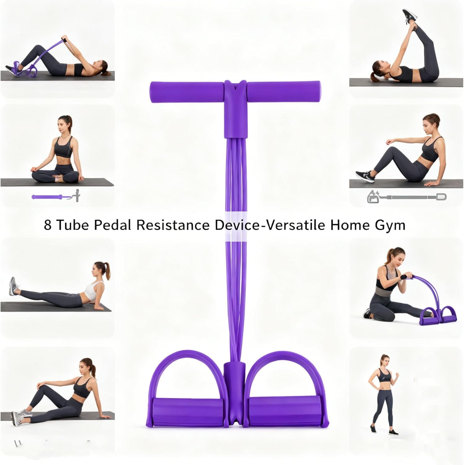 8-Tube Resistance Bands Set with Adjustable Pedals - Detachable Full Body Workout Equipment for Home, Arm, Leg, Glute & Stretching Exercise(XX)