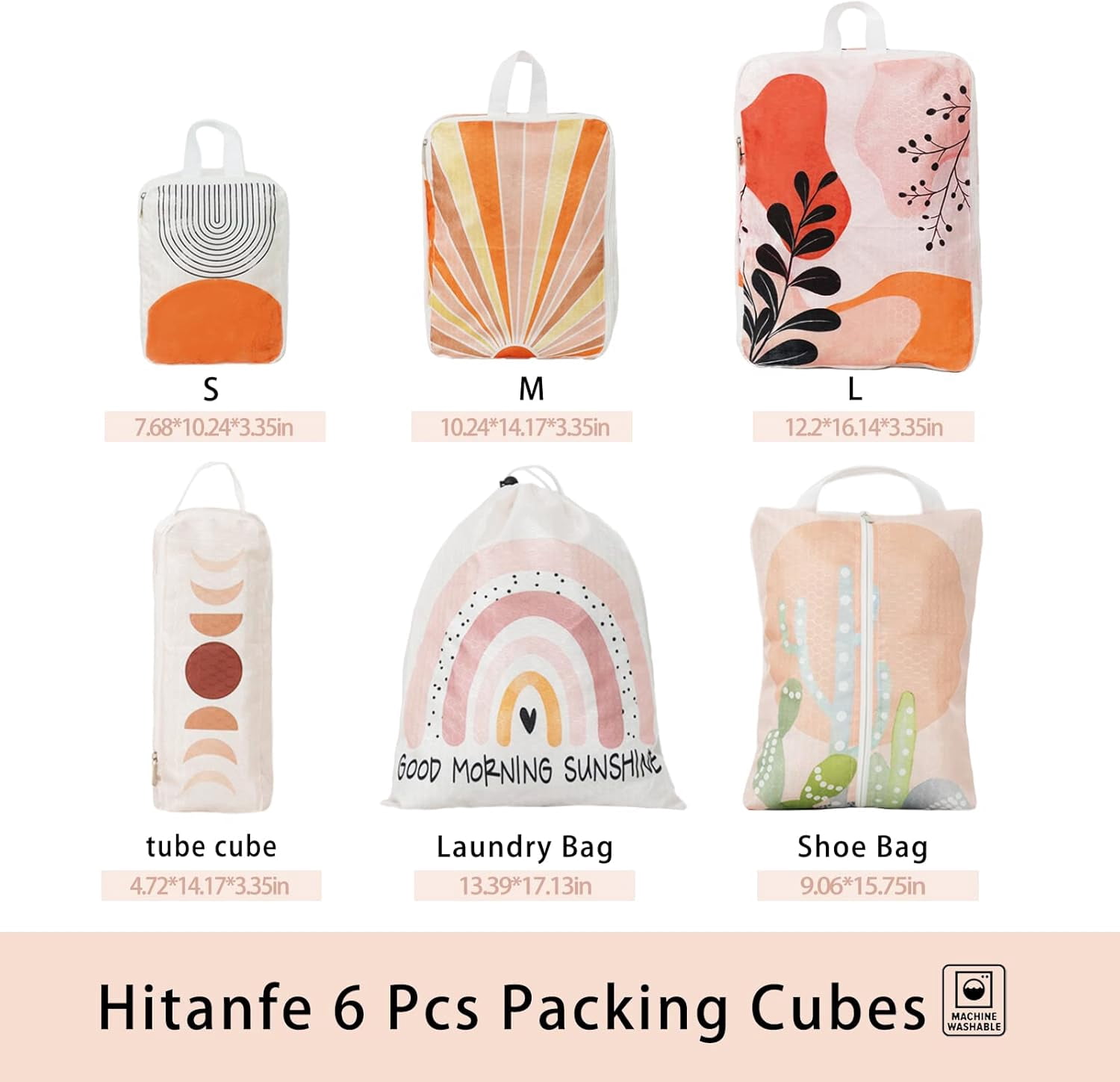 6 Pcs Compression Packing Cubes Travel for Suitcases, Luggage Organizer Nylon Washable Storage Bags Set - Packaging Cubes for Backpack Travel Perfect for Women Clothes Carry-Ons and Storage
