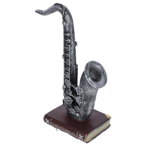 KALLORY Resin Musical Instrument Decoration Silver Saxophone for Home Office or Wine Cabinet Adornment 7 inches