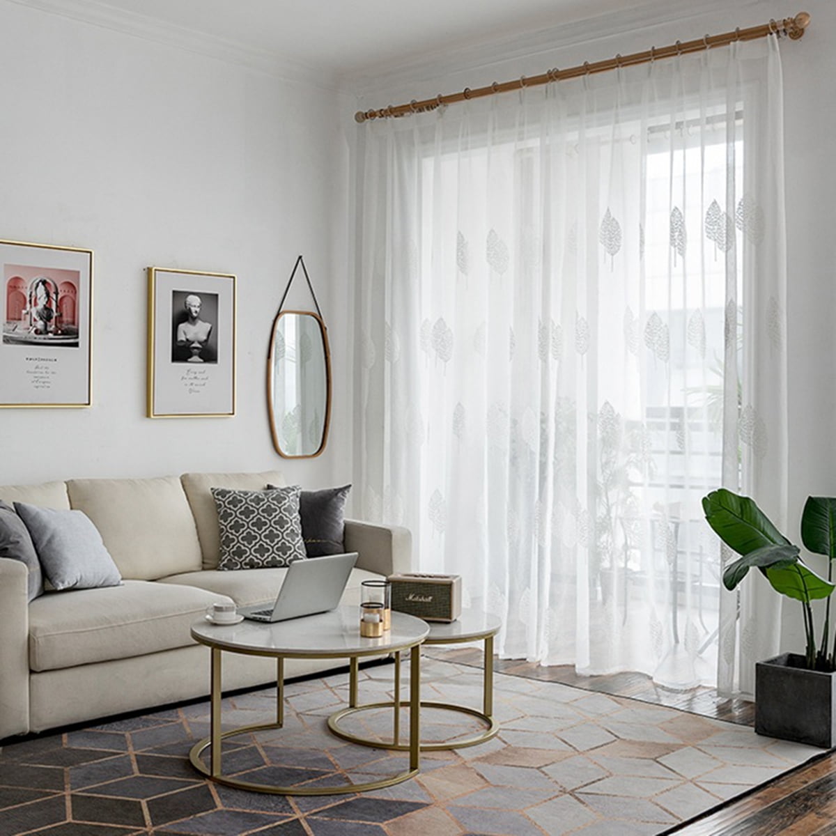 Embroidered Grey Tree Window Curtain Panel Voile Sheer Fabric Balcony