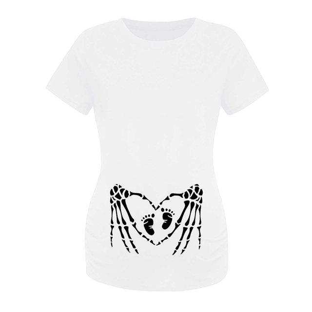 Hauts de Maternité Halloween pour Femmes Chemise de Grossesse Imprimée Drôle Confortable Extensible