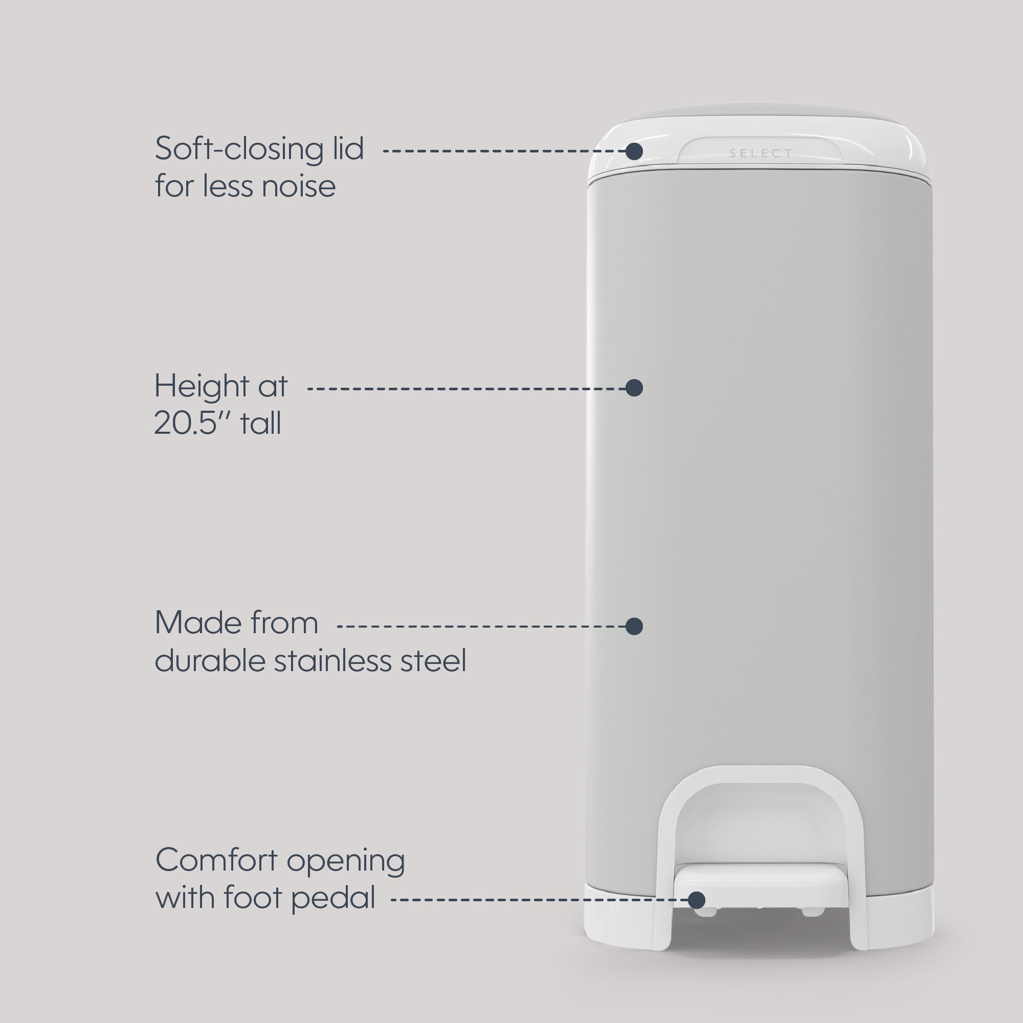 Diaper Genie Select Pail,Grey, Stainless Steel,1 Diaper Pail, 1 Square Refill - 165 Count, Infant
