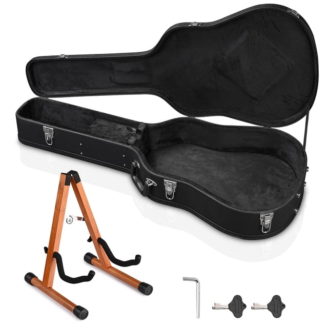 Yescom Guitare Acoustique Coque Rigide en Bois avec Support de Guitare Pliant en Bois