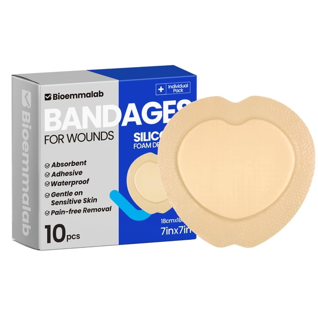 Bandages Bioemmalab, espuma de silicona impermeable, 7 x 7 cm, 10 paquetes