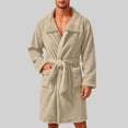 thumbnail image 3 of KICILVS Bathrobe for Men Plush Fleece Cozy Soft Belted Mid Length Robe with Pockets Warm Winter Home Shower Wear Beige, 3 of 9